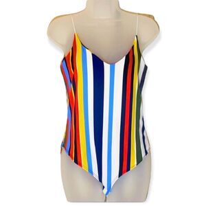 Gaze Colorful Striped Tank Style Bodysuit M
